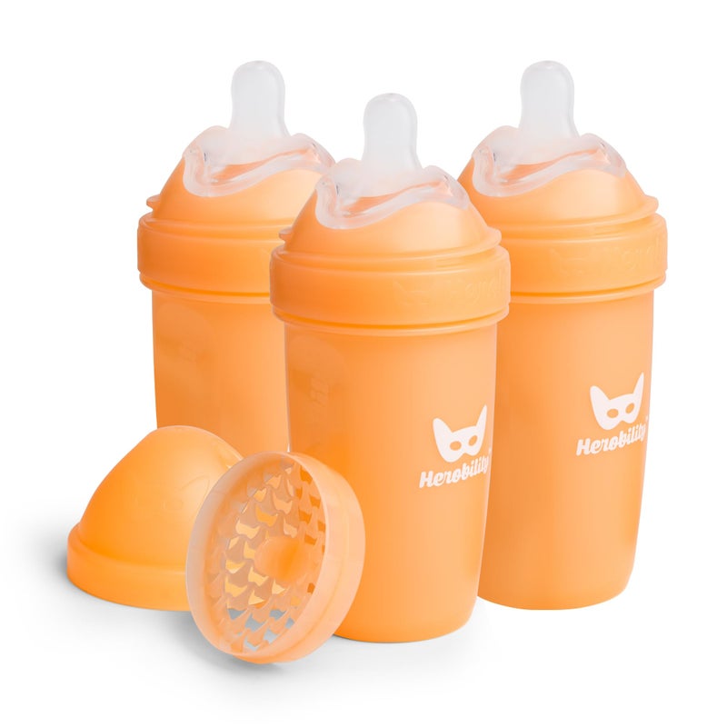 Herobility Double Anti-Colic Baby Bottles - 8.5 fl oz/240ml - 3-Pack - Peach - Image 1